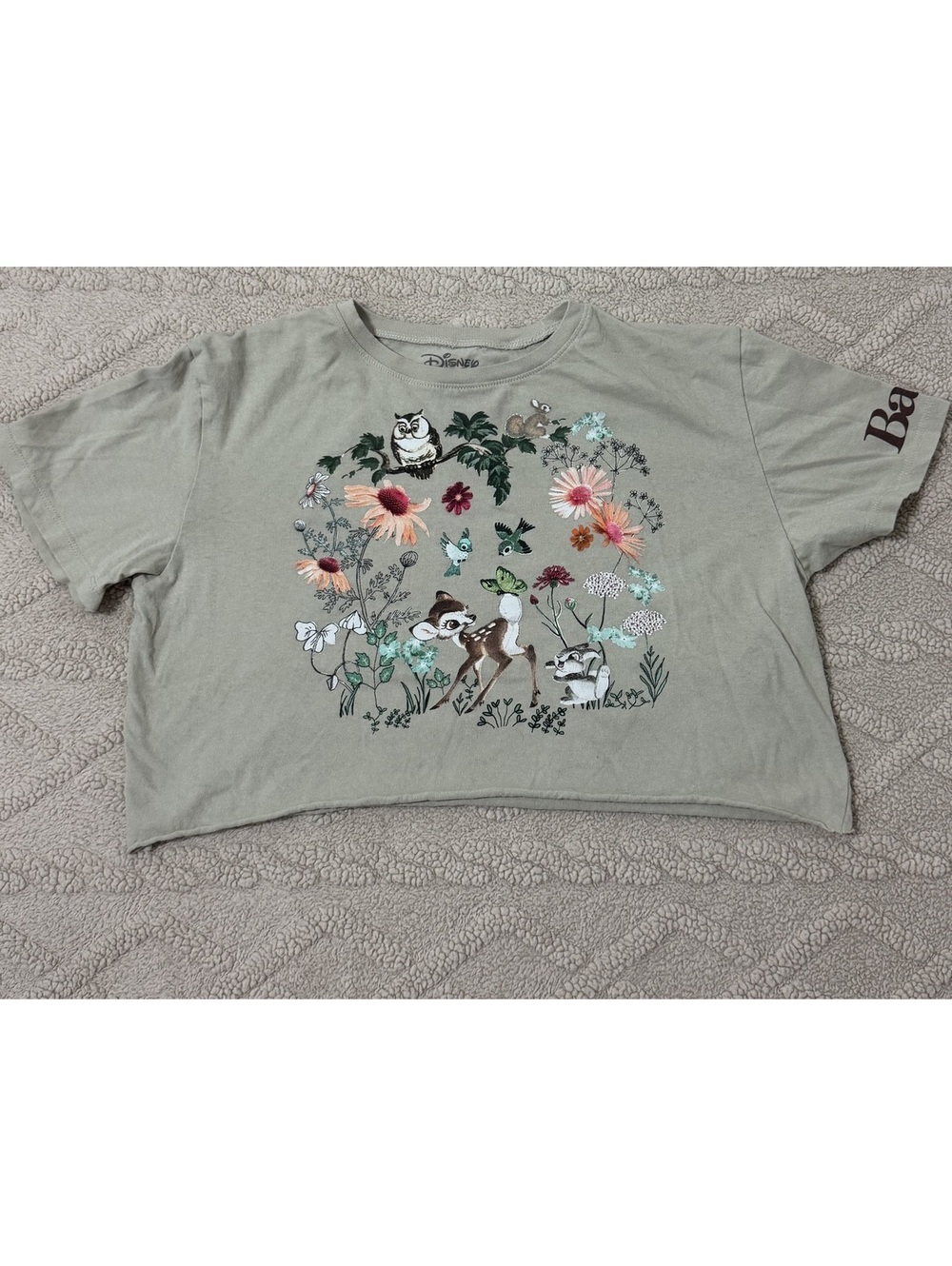 Disney Bambi Thumper Floral Cropped T-Shirt Women’s XL Beige